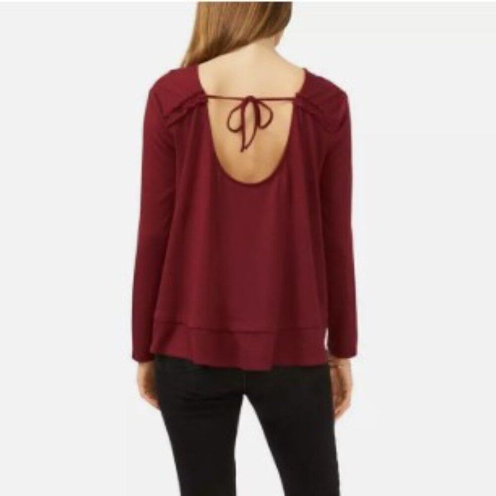 NWT 1.State Cozy Tie Back Knit Top size Large Burgundy Red Pullover Sweatshirt